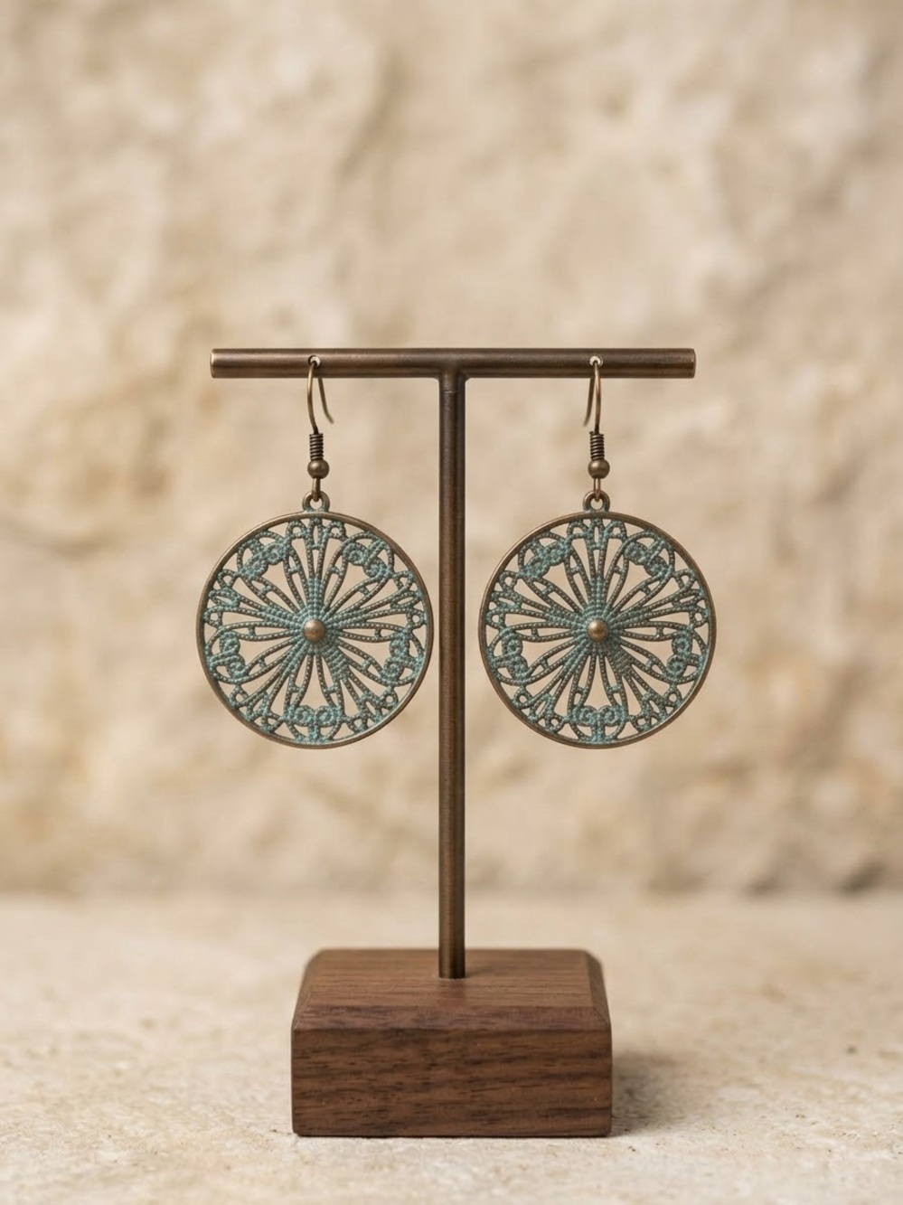 Vintage-Inspired Teal Filigree Round Drop Earrings
